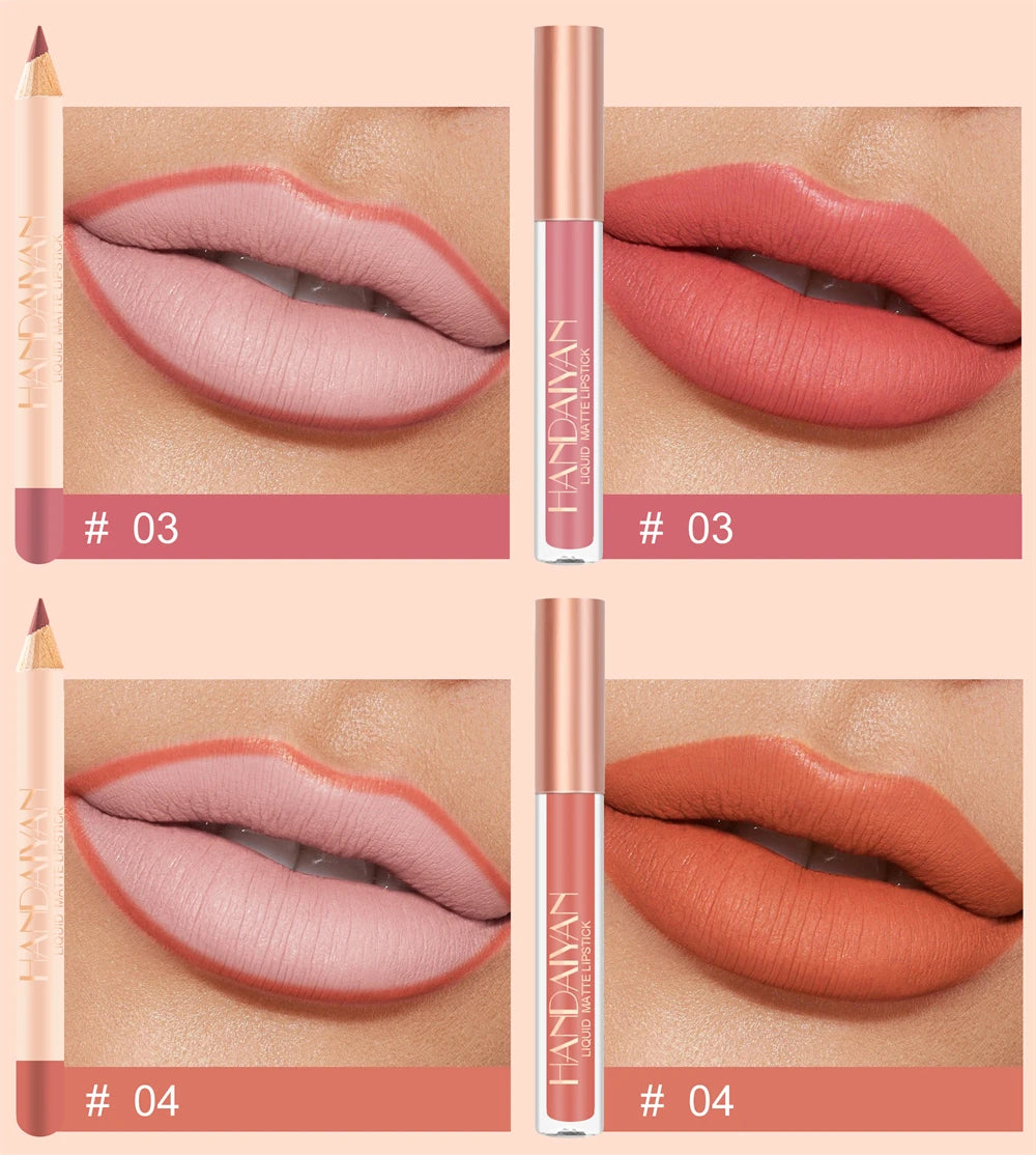 12 Color Matte Liquid Lipstick + Lip Liner Set Nude Velvet Lip Gloss Waterproof Long Lasting Lipgloss Glaze Cosmetics Kit