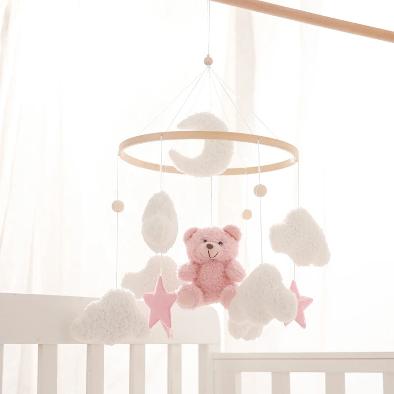 Baby Bed Bell Rattle Toy Soft Cartoon Bear Bed Bell 0-12 Months Bed Bell Wooden Newborn Music Box Bed Bell Hanging Toy Baby Gift