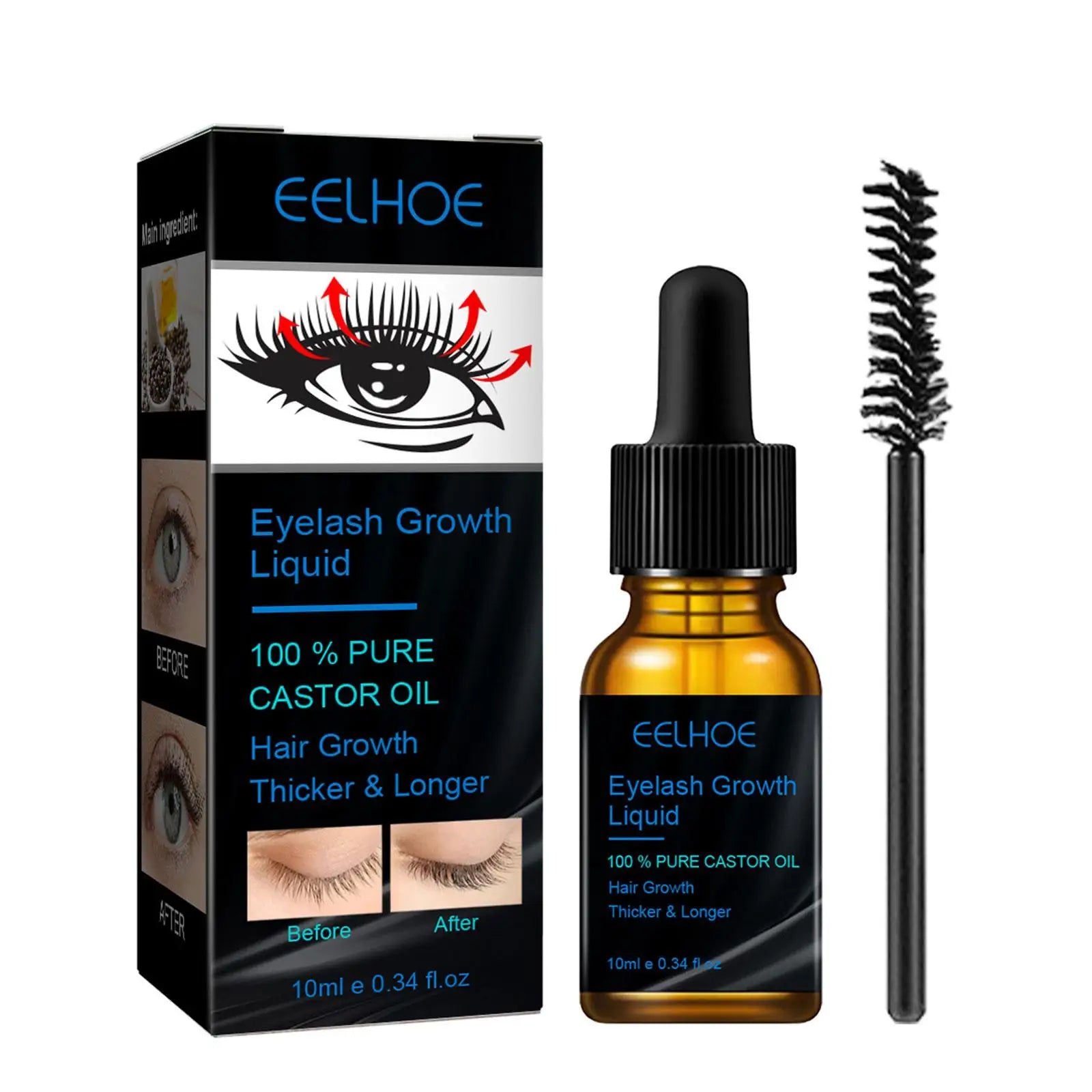 10ml Castor Oil Eyelash Growth Serum Eyelash Enhancer Lengthening Fuller Thicker Lashes Treatment Eyebrow Growth Nourishing