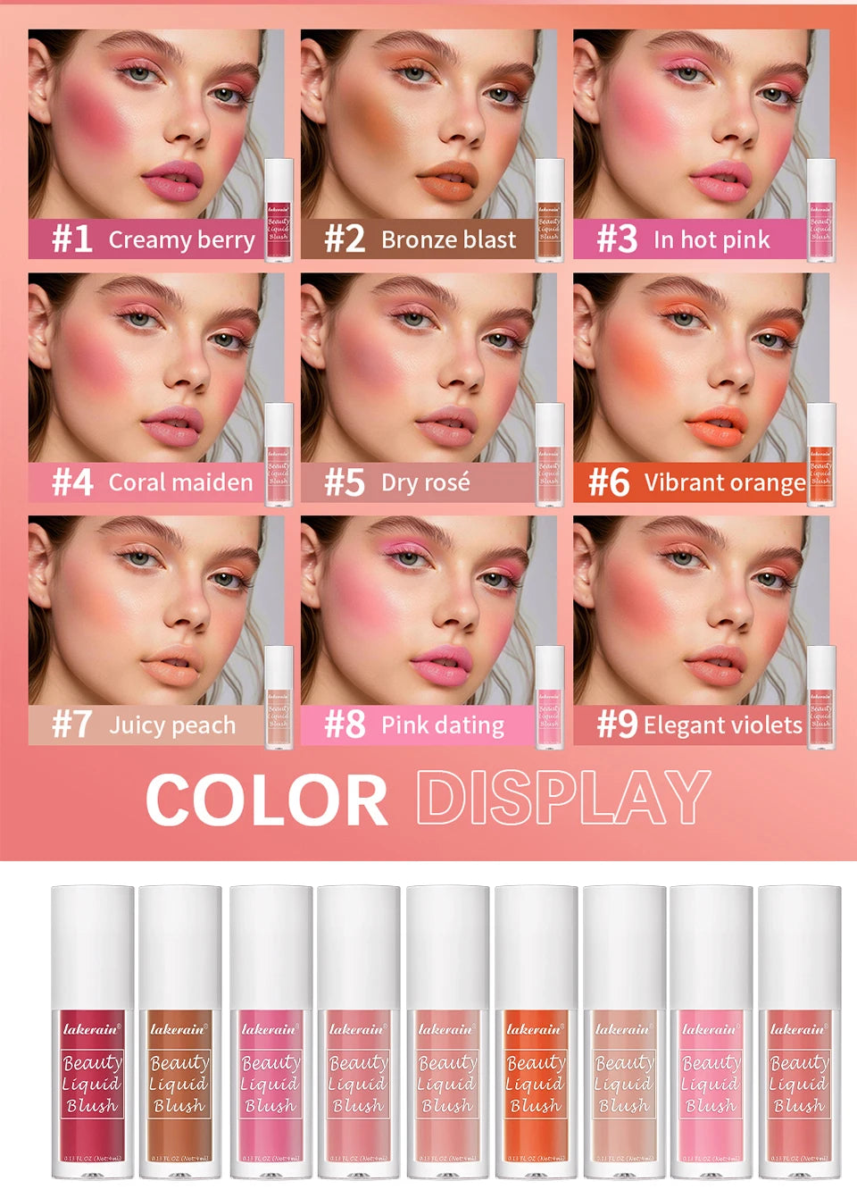 Beauty Liquid Blush Velvet Matte Blusher Face Pigment Lasting Waterproof Natural Cream Cheek Tint Orange Peach Maquiagem 4ml