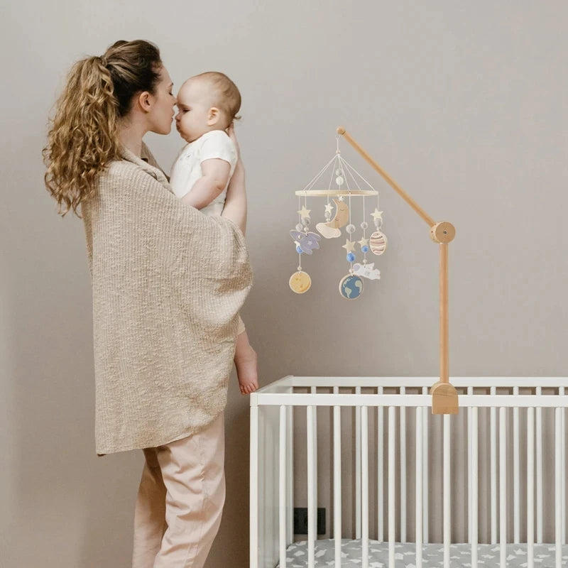 Baby Bed Bell Rattle Toy Soft Cartoon Bear Bed Bell 0-12 Months Bed Bell Wooden Newborn Music Box Bed Bell Hanging Toy Baby Gift