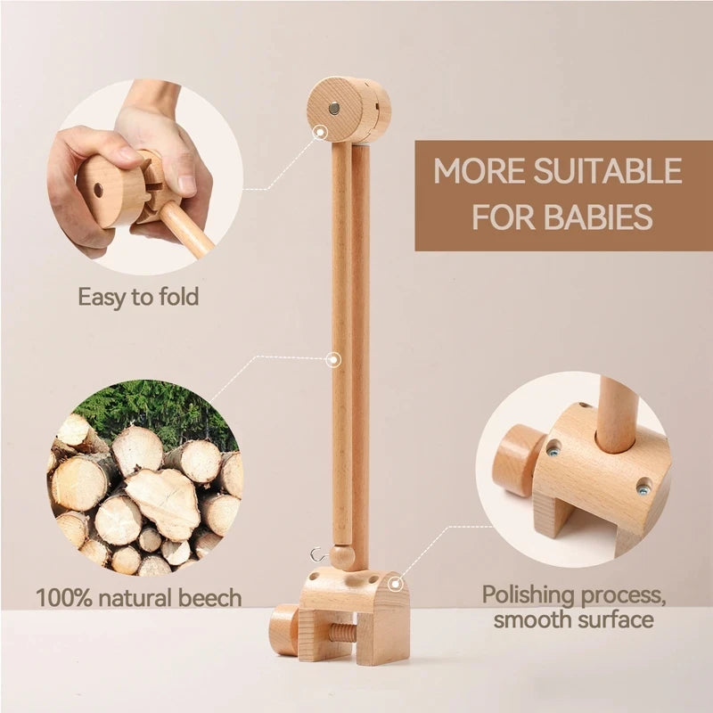 Baby Bed Bell Rattle Toy Soft Cartoon Bear Bed Bell 0-12 Months Bed Bell Wooden Newborn Music Box Bed Bell Hanging Toy Baby Gift