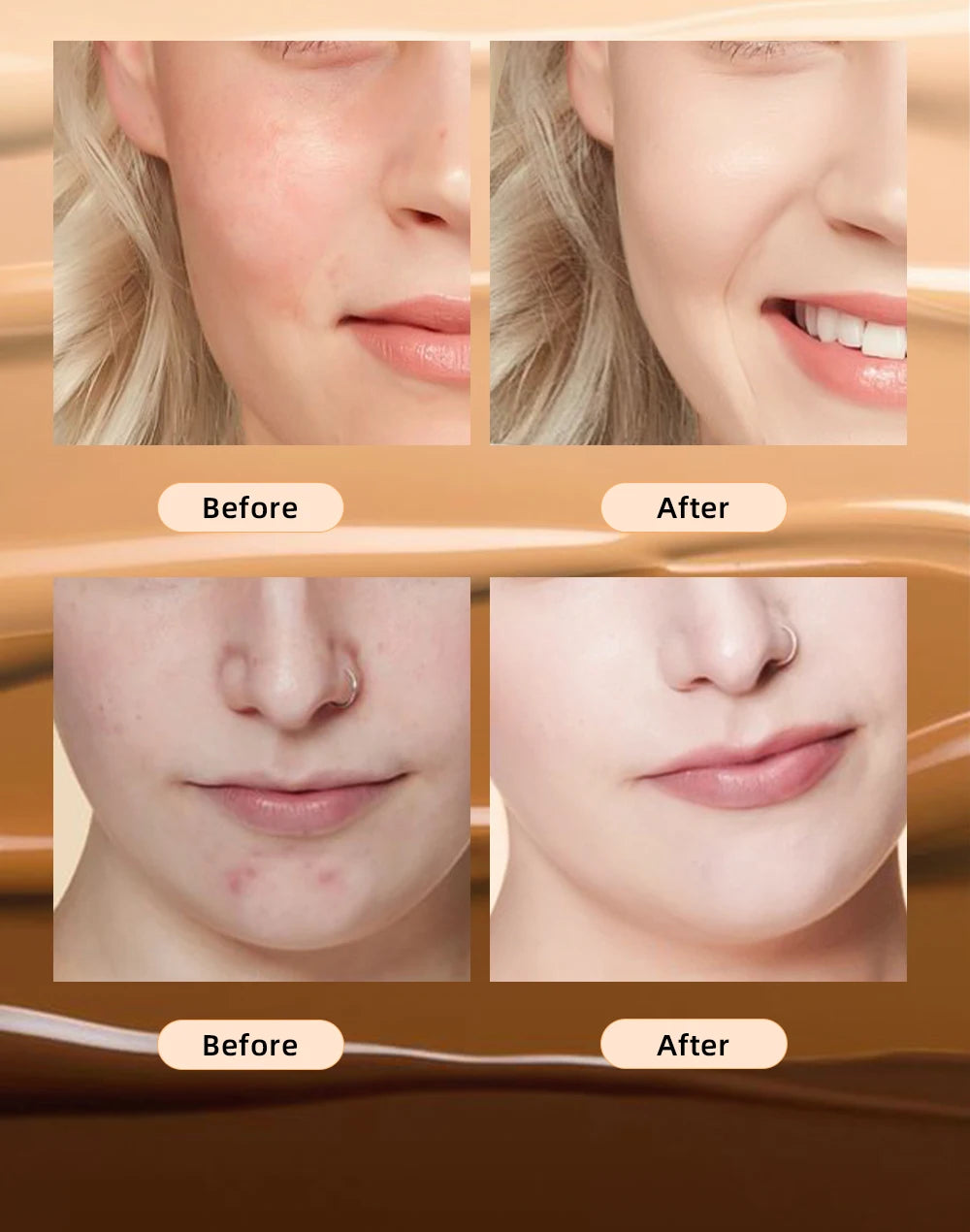 QIBEST Liquid Foundation High Coverage Waterproof Face Concealer Base Cream Lasting Oil-Control Professional Makeup For Women