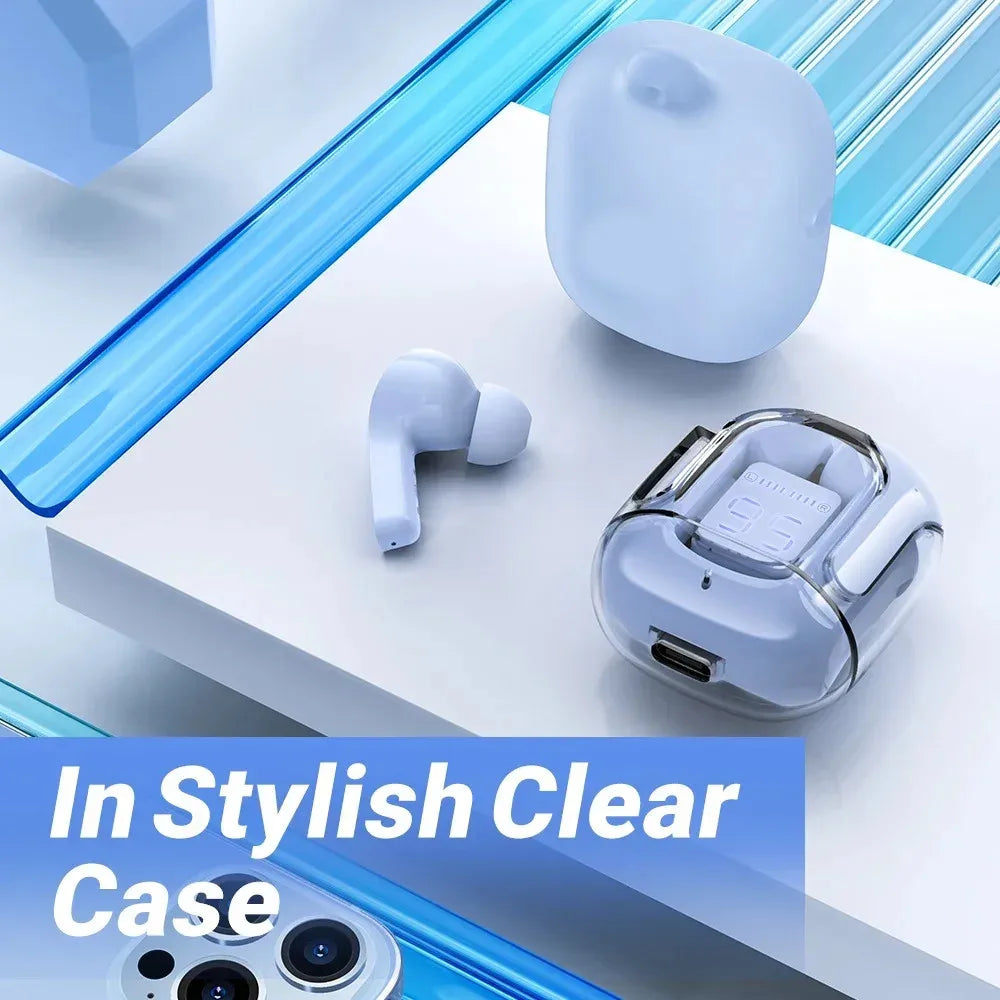 T2 Transparent Wireless Earbuds – LED Display & HiFi Stereo Sound  Futuristic design meets powerful sound.