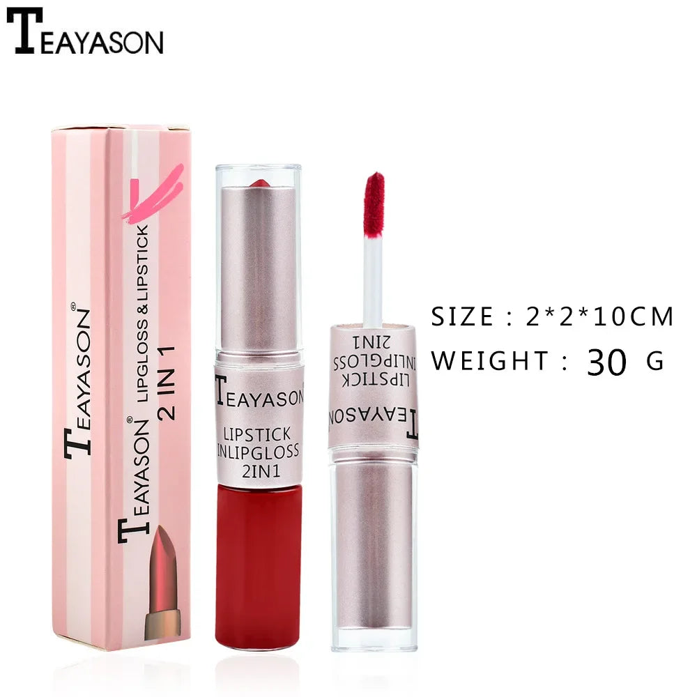 2 In 1 Double Head Lip Gloss Matte Velvet Sexy Red Tint Liquid Lipstick Waterproof Lasting Cosmetic Lip Gloss Makeup Cosmetics