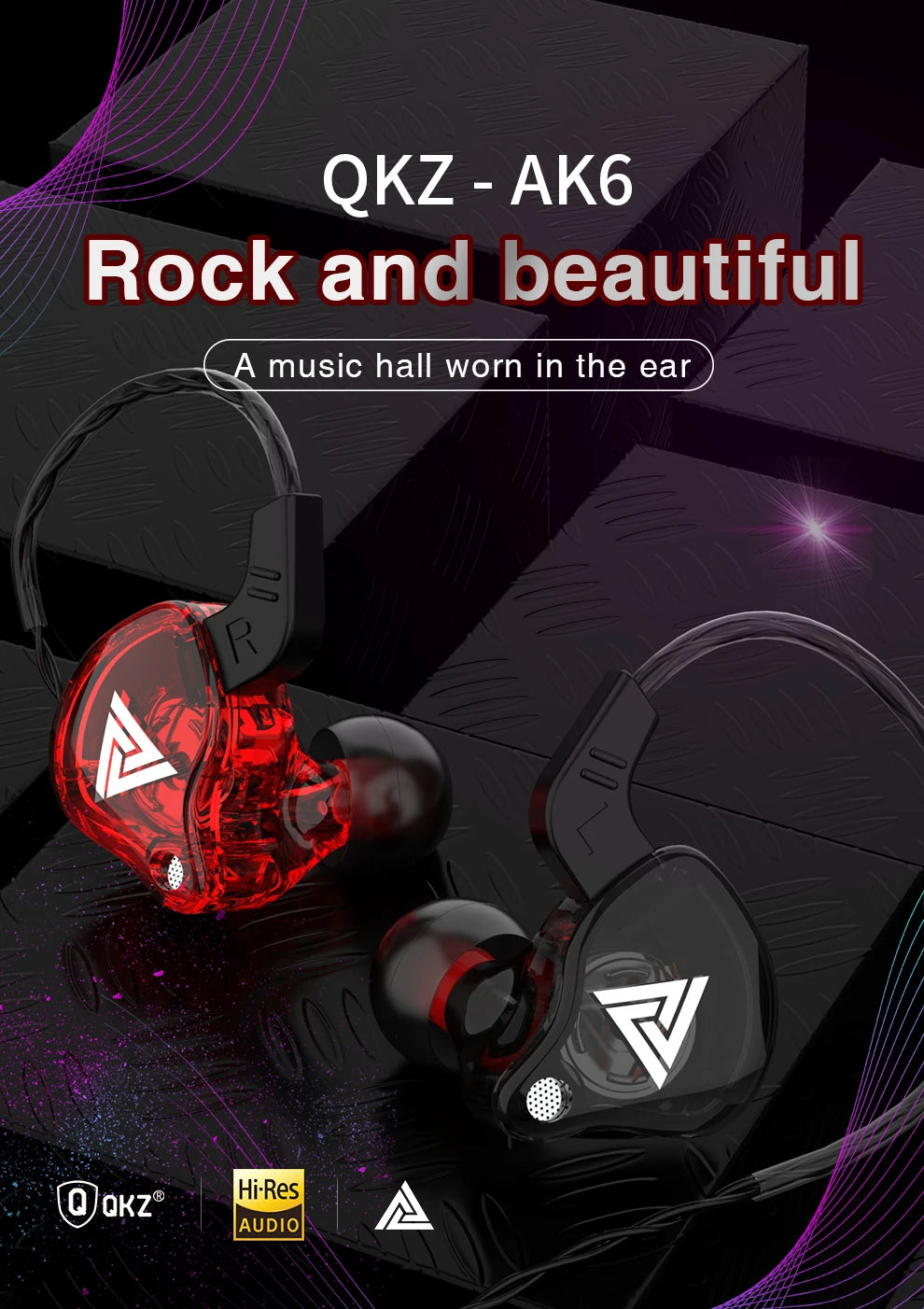 QKZ AK6 HiFi Earphones – 6 Driver In-Ear Headset  Powerful bass. Clear sound. Built for performance.
