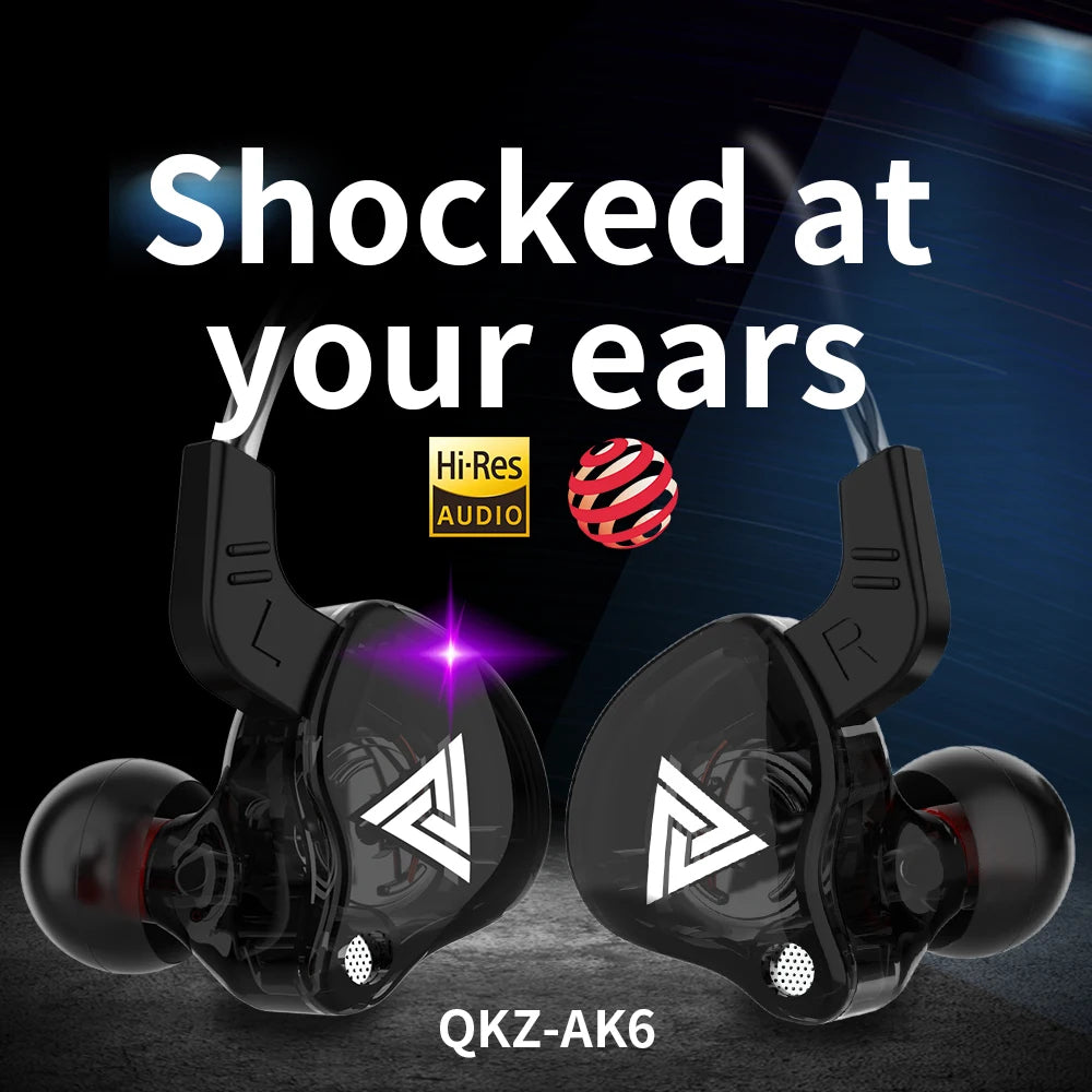 QKZ AK6 HiFi Earphones – 6 Driver In-Ear Headset  Deep bass. Clear sound. Built for everyday performance.