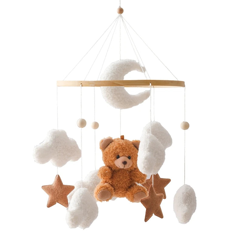 Baby Bed Bell Rattle Toy Soft Cartoon Bear Bed Bell 0-12 Months Bed Bell Wooden Newborn Music Box Bed Bell Hanging Toy Baby Gift