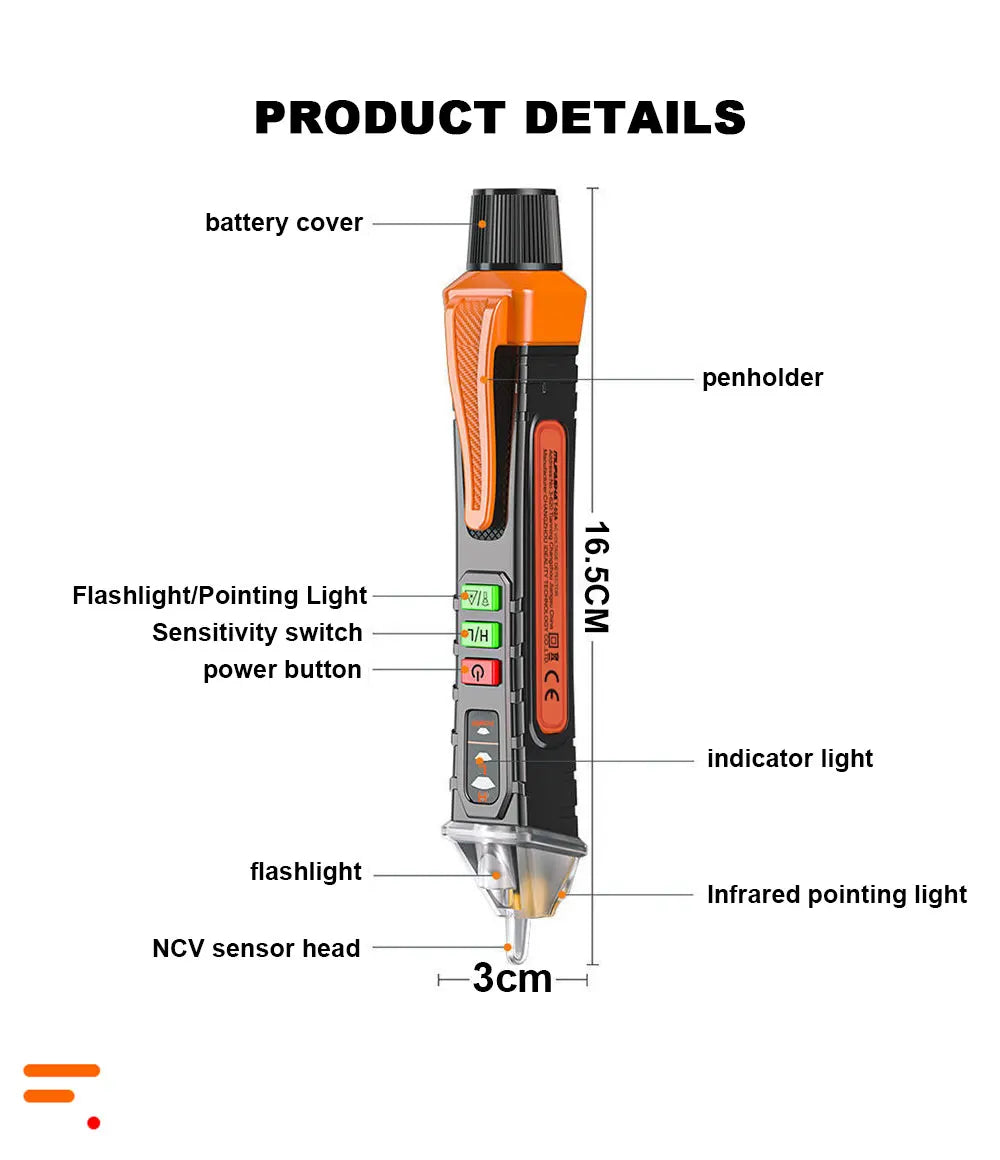 MUFASHA Non-Contact Voltage Detector Electrical Pen AC Voltage Tester Smart Breakpoint Finder 12-1000V