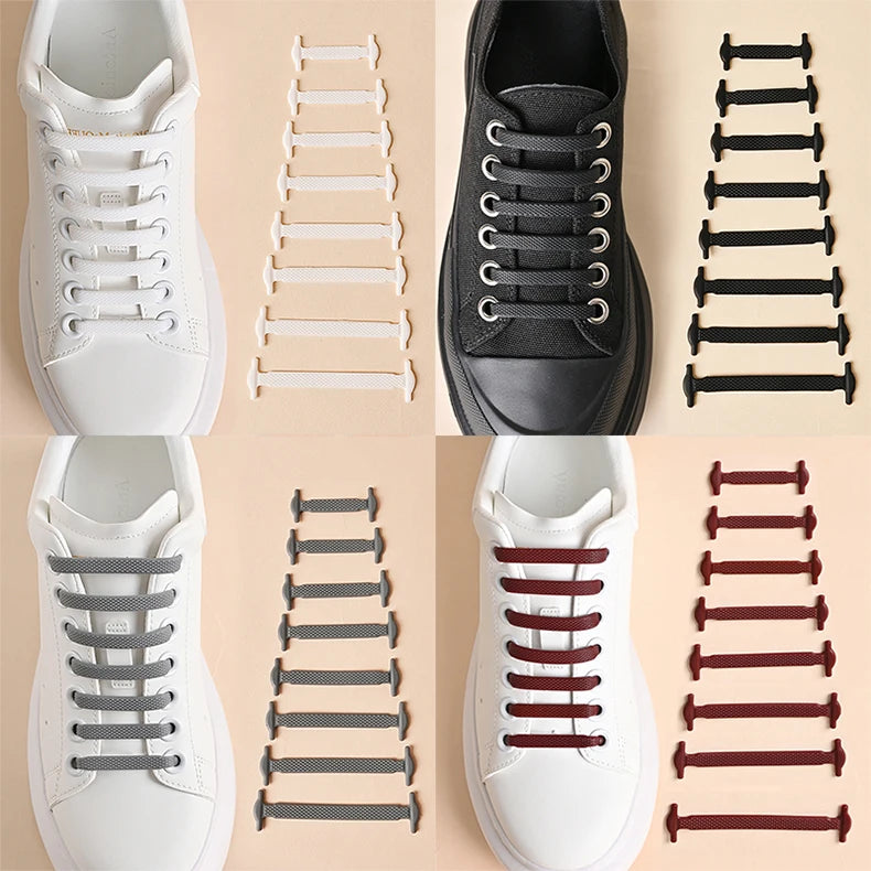 FlexLock Silicone Laces – 16PCS No-Tie Shoelace Set  No tying. No hassle. Just comfort.