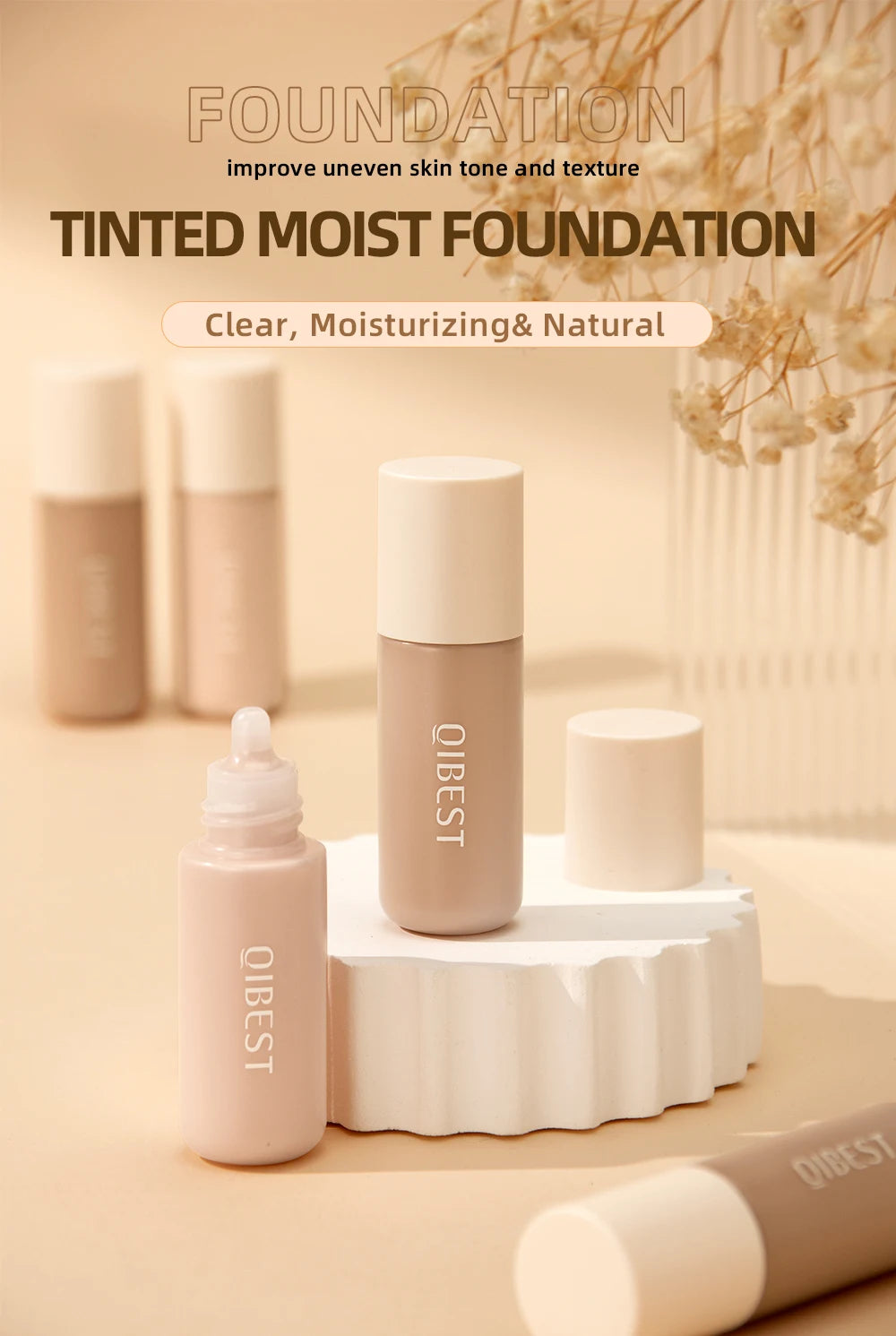 QIBEST Liquid Foundation High Coverage Waterproof Face Concealer Base Cream Lasting Oil-Control Professional Makeup For Women