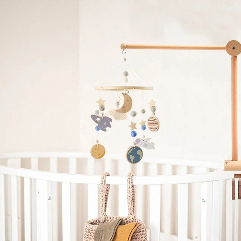 Baby Bed Bell Rattle Toy Soft Cartoon Bear Bed Bell 0-12 Months Bed Bell Wooden Newborn Music Box Bed Bell Hanging Toy Baby Gift