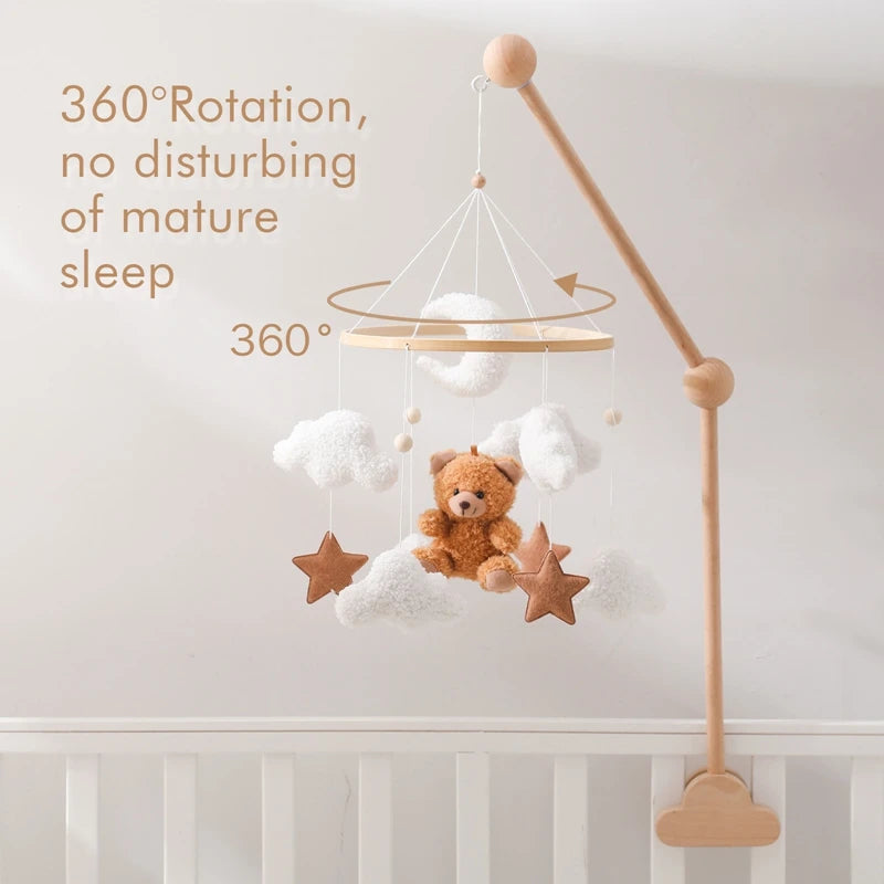 Baby Bed Bell Rattle Toy Soft Cartoon Bear Bed Bell 0-12 Months Bed Bell Wooden Newborn Music Box Bed Bell Hanging Toy Baby Gift