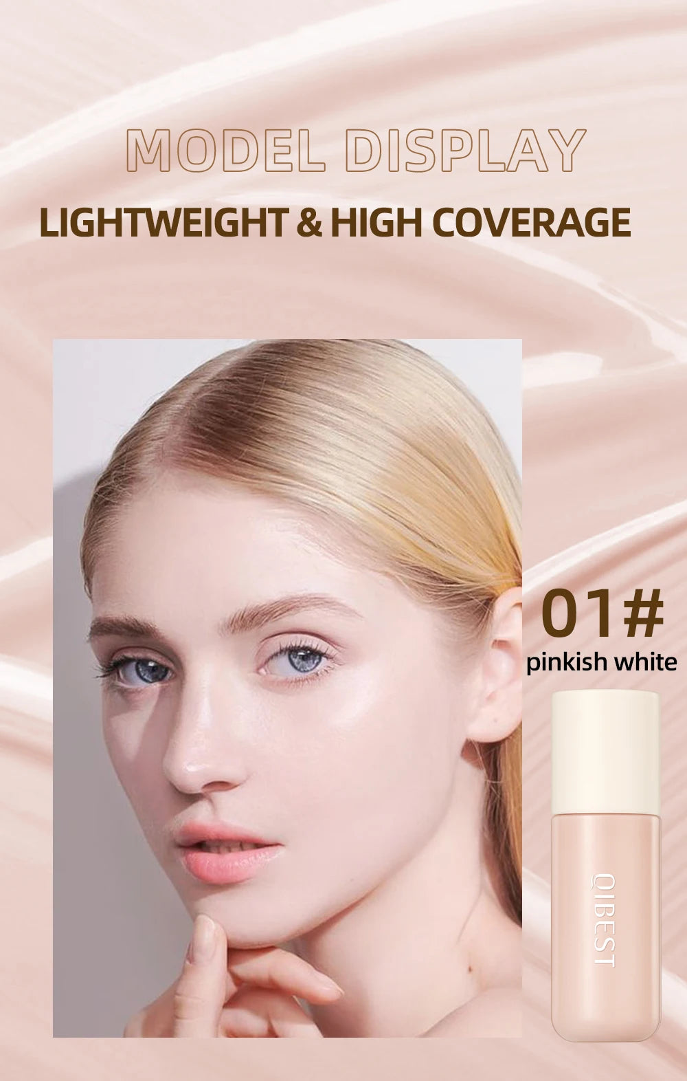 QIBEST Liquid Foundation High Coverage Waterproof Face Concealer Base Cream Lasting Oil-Control Professional Makeup For Women