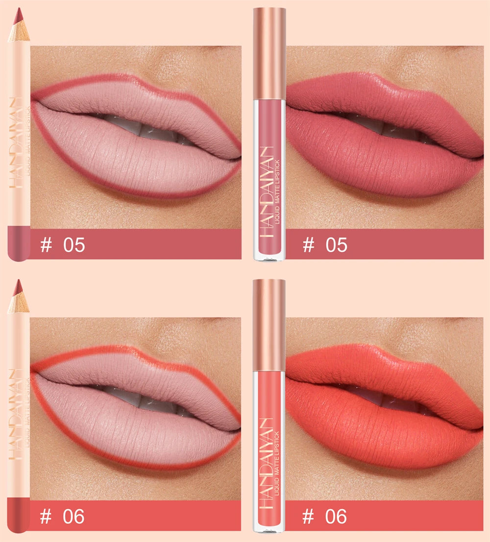 12 Color Matte Liquid Lipstick + Lip Liner Set Nude Velvet Lip Gloss Waterproof Long Lasting Lipgloss Glaze Cosmetics Kit