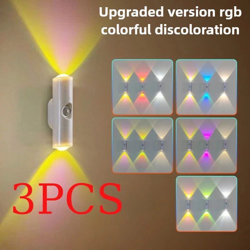 Smart RGB Gradient Night Light Magnetic Motion Sensor Rechargeable Wall Lamp for Bedroom Bathroom Closet Garden Home Decor