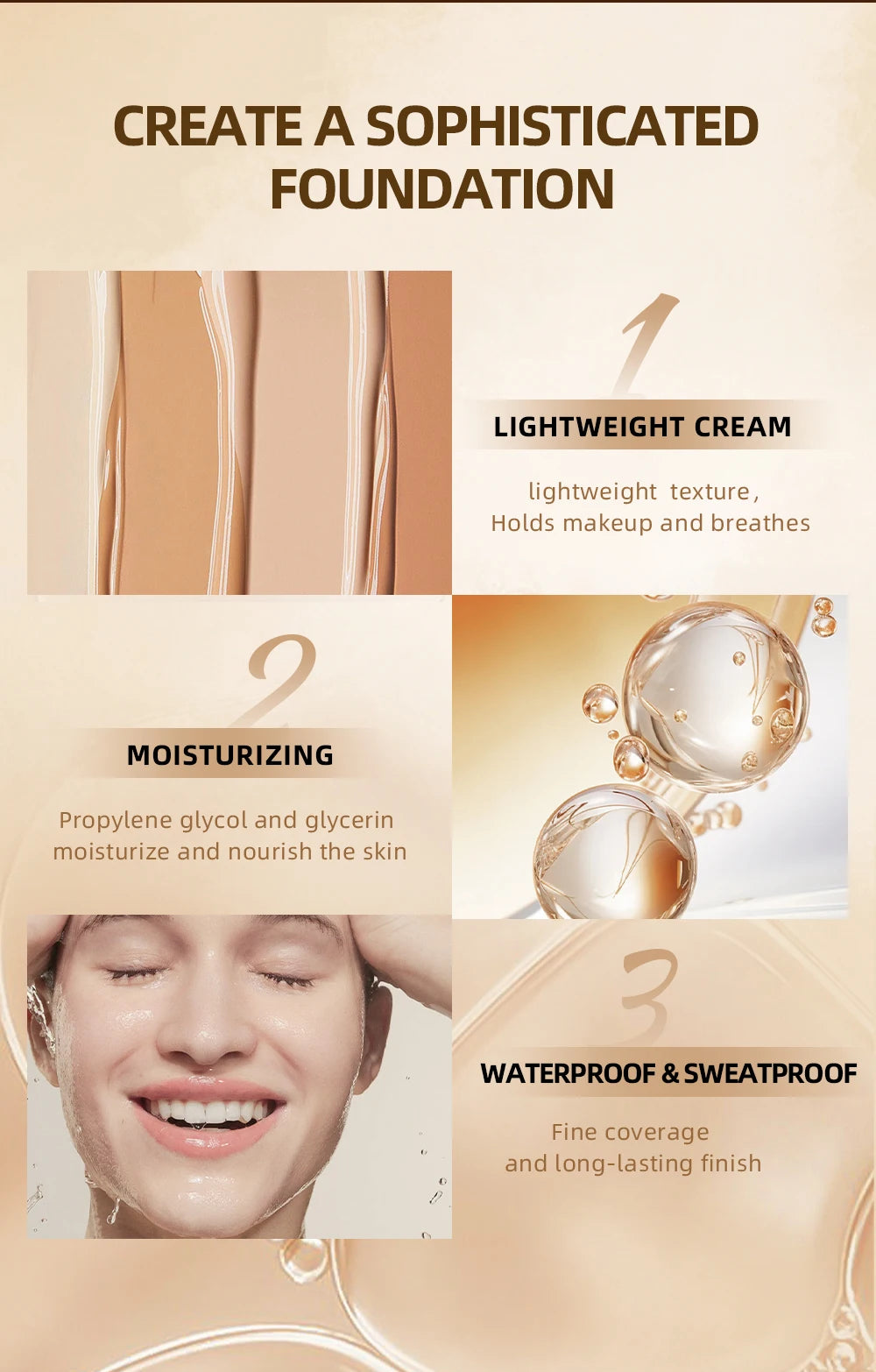 QIBEST Liquid Foundation High Coverage Waterproof Face Concealer Base Cream Lasting Oil-Control Professional Makeup For Women