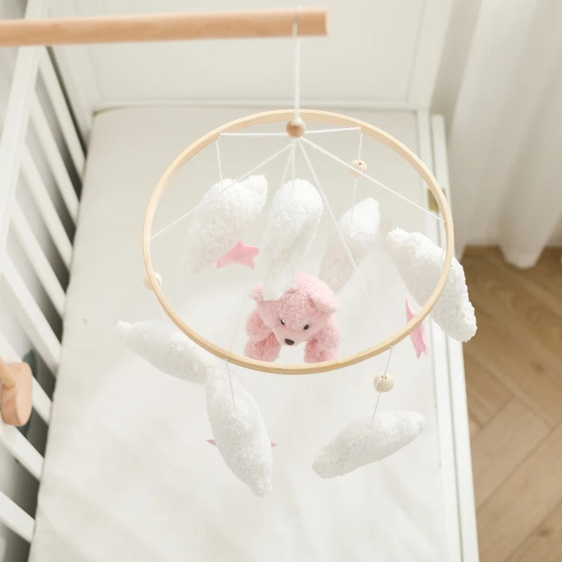 Baby Bed Bell Rattle Toy Soft Cartoon Bear Bed Bell 0-12 Months Bed Bell Wooden Newborn Music Box Bed Bell Hanging Toy Baby Gift