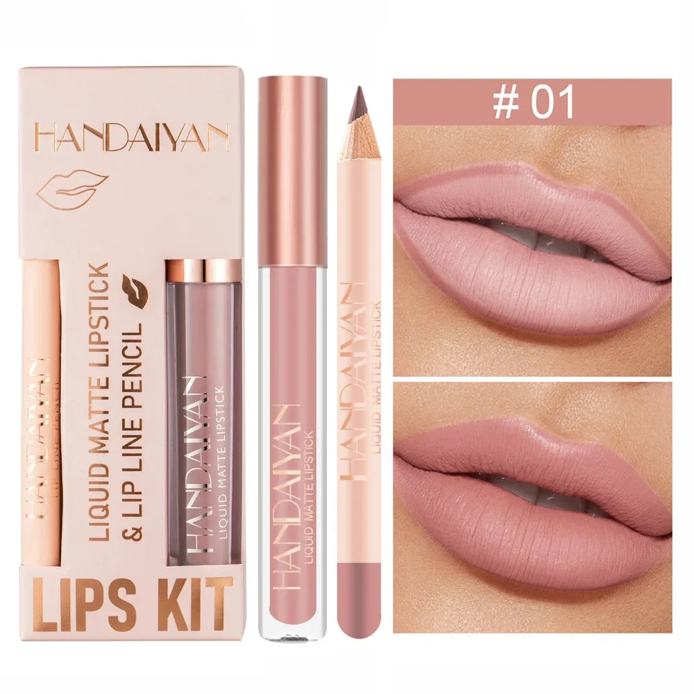 12 Color Matte Liquid Lipstick + Lip Liner Set Nude Velvet Lip Gloss Waterproof Long Lasting Lipgloss Glaze Cosmetics Kit