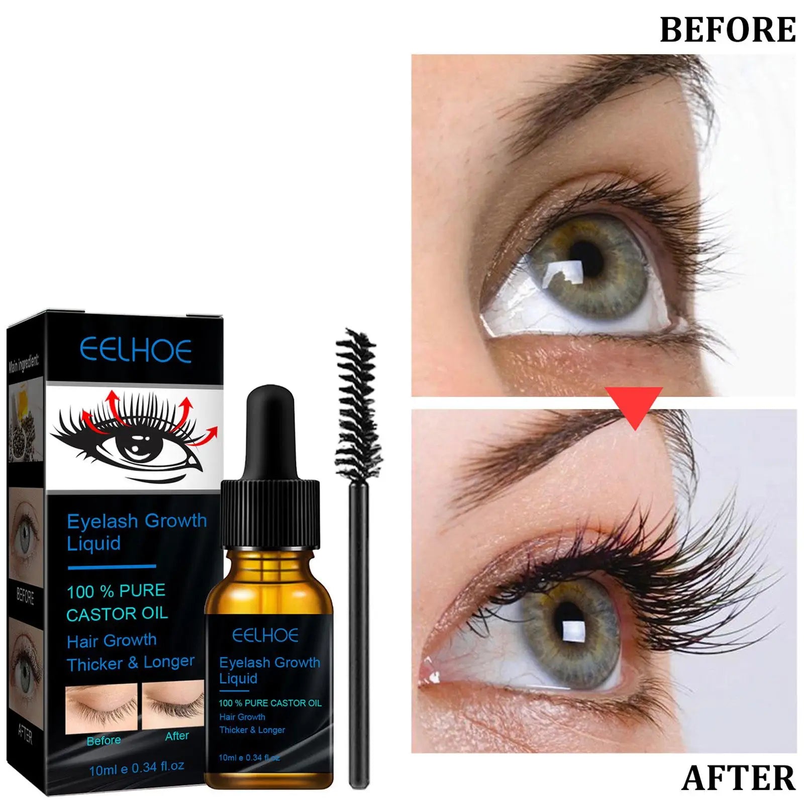 10ml Castor Oil Eyelash Growth Serum Eyelash Enhancer Lengthening Fuller Thicker Lashes Treatment Eyebrow Growth Nourishing
