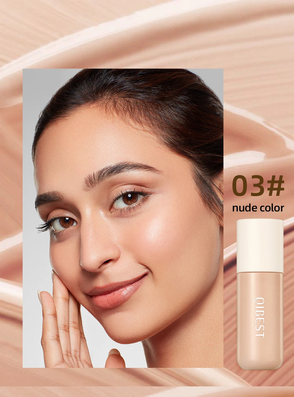 QIBEST Liquid Foundation High Coverage Waterproof Face Concealer Base Cream Lasting Oil-Control Professional Makeup For Women