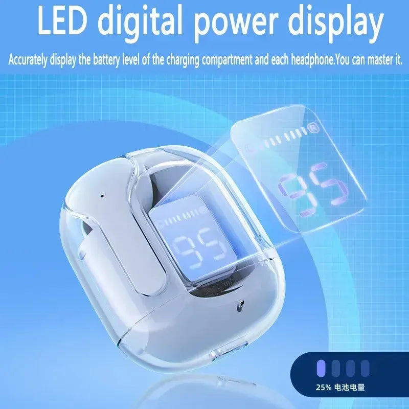 T2 Transparent Wireless Earbuds – LED Display & HiFi Stereo Sound  Futuristic design meets powerful sound.