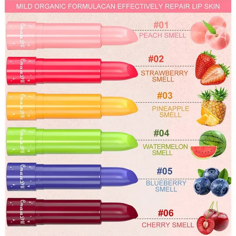 6 Color Waterproof Fruit Color Tinted Shine Changing Moisturizing Nourishing Glow Play Lip Balm lipstick Colour Care