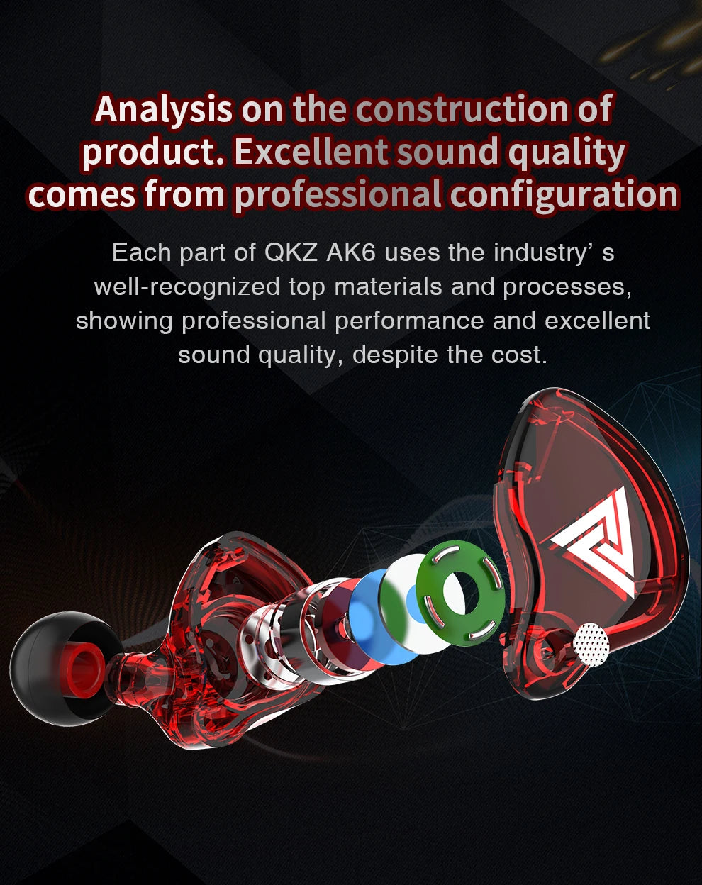 QKZ AK6 HiFi Earphones – 6 Driver In-Ear Headset  Powerful bass. Clear sound. Built for performance.