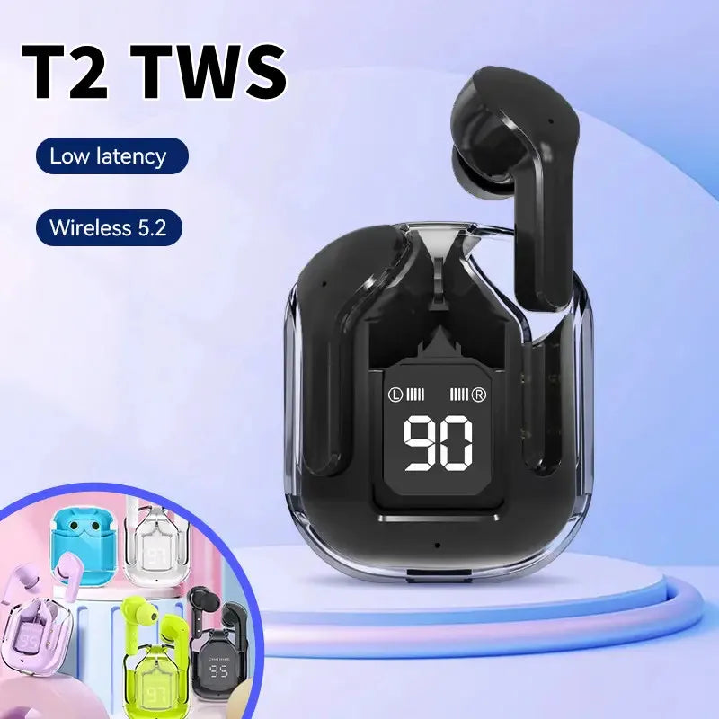 T2 Transparent Wireless Earbuds – LED Display & HiFi Stereo Sound  Futuristic design meets powerful sound.