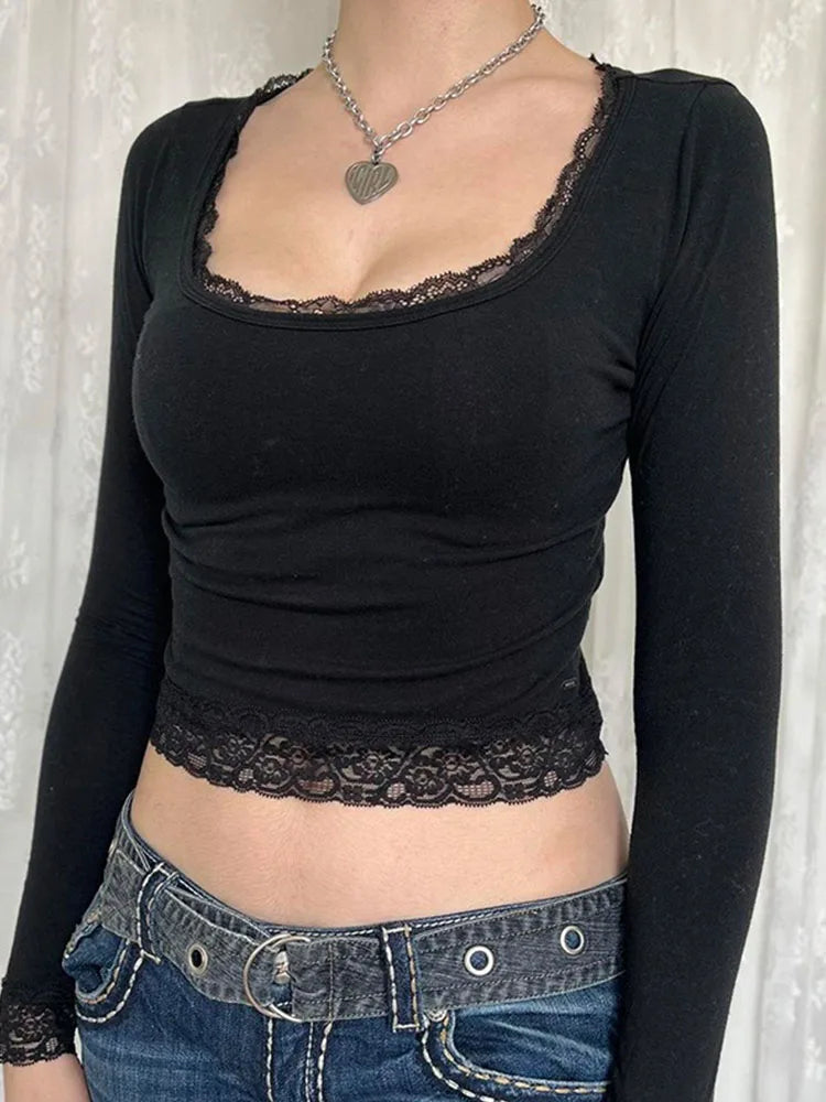 Fairy Grunge Lace Tee – Y2K Vintage Long Sleeve Top  Soft fantasy meets edgy vintage.