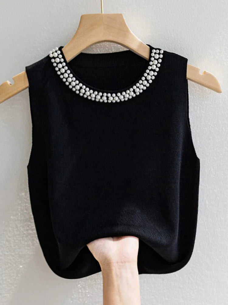 KnitMuse Beaded Vest – Sleeveless Summer Top  Light, elegant, and effortlessly refined.