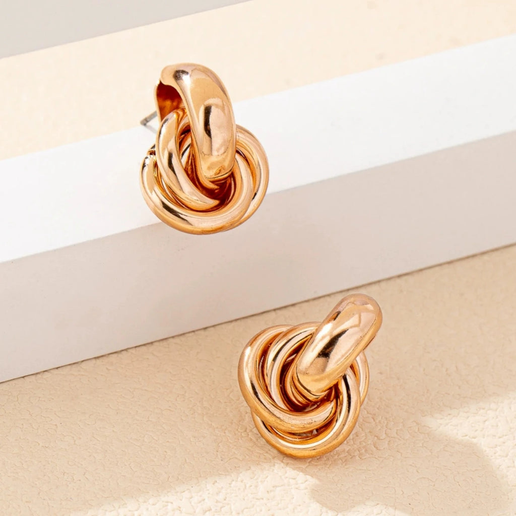 Obega Gold SIlver Color Knot Hoop Earring For Women Shiny Plating Trendy Earring Stud Cute Daily Wear Jewelry