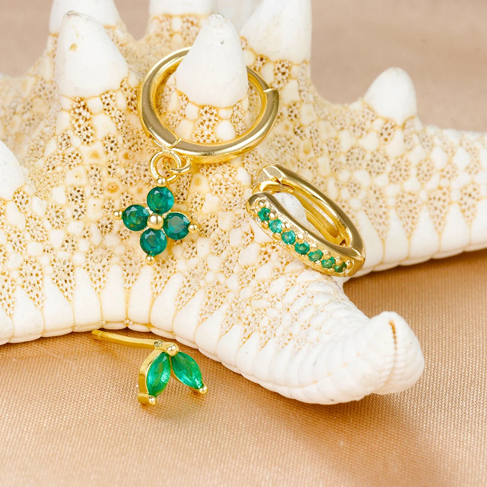 EmeraldGlow Hoops – 3PCS Green Zirconia Set  Fresh color. Subtle shine. Effortless elegance.