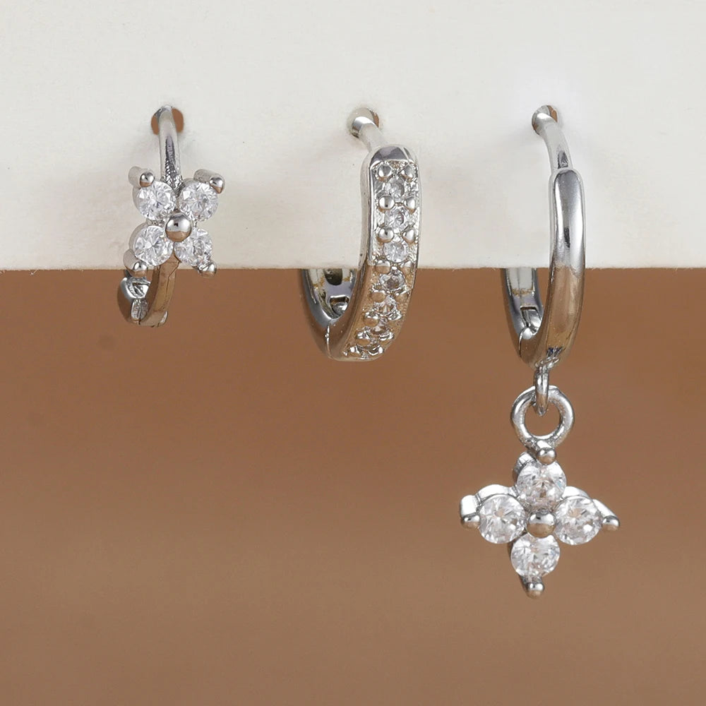 Flora Shine Earrings – 3PCS Stainless Steel Flower Set  Floral charm. Crystal sparkle. Everyday elegance.
