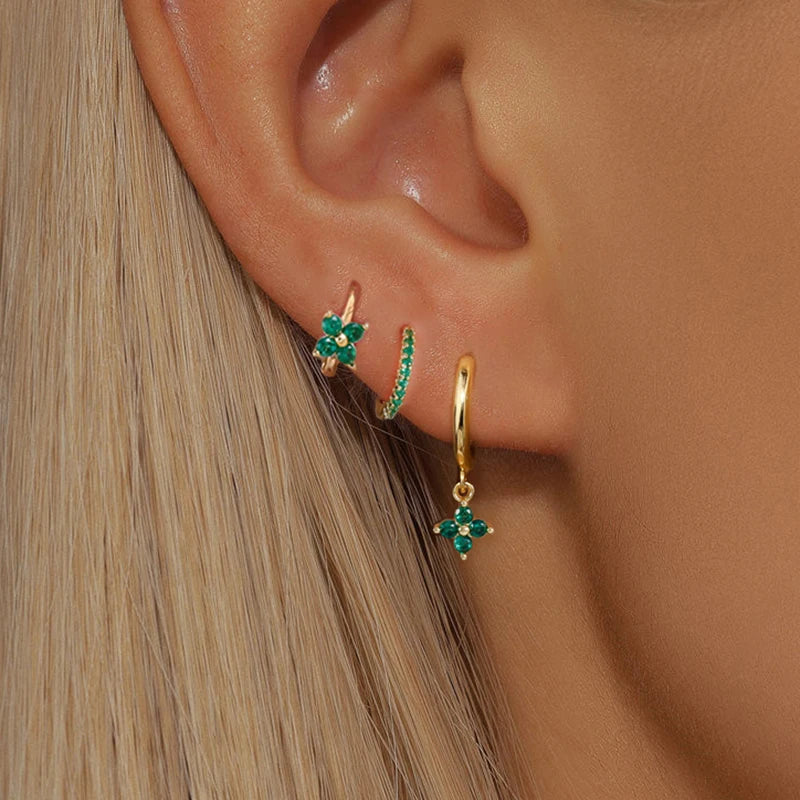 Flora Shine Earrings – 3PCS Stainless Steel Flower Set  Floral charm. Crystal sparkle. Everyday elegance.