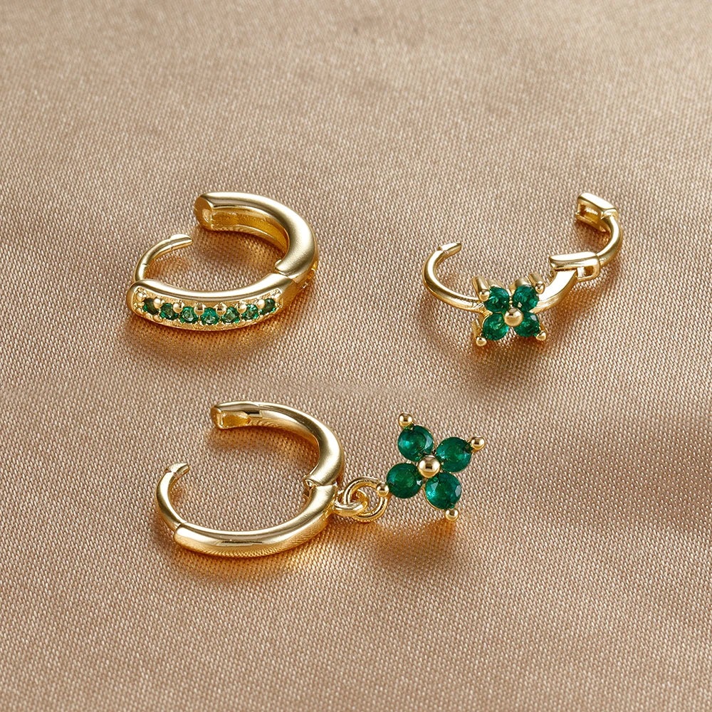 Flora Shine Earrings – 3PCS Stainless Steel Flower Set  Floral charm. Crystal sparkle. Everyday elegance.