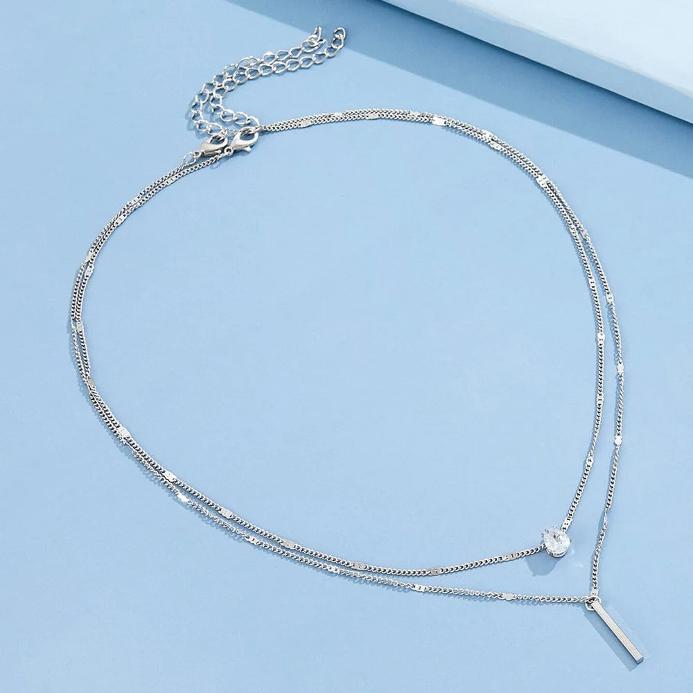 LuxeLayer Zircon Necklace – Multi-Layer Choker  Layered shine. Modern style. Effortless glam.