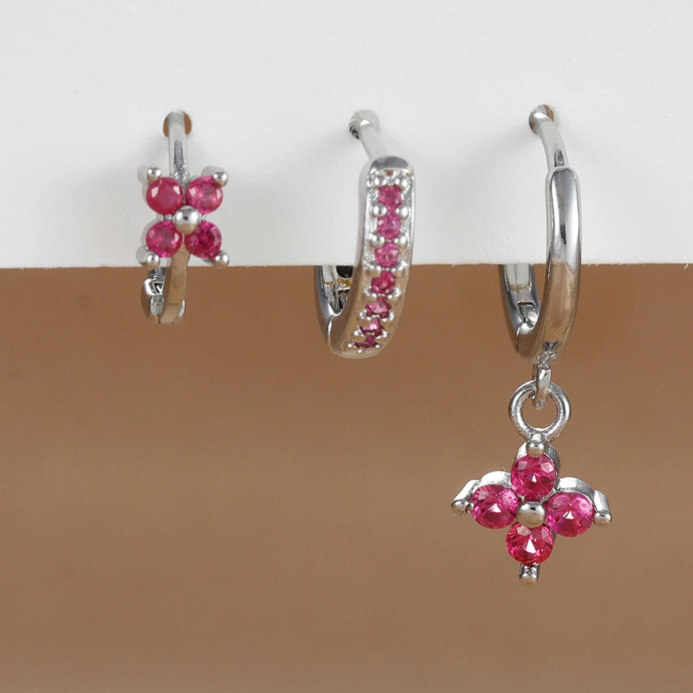 Flora Shine Earrings – 3PCS Stainless Steel Flower Set  Floral charm. Crystal sparkle. Everyday elegance.