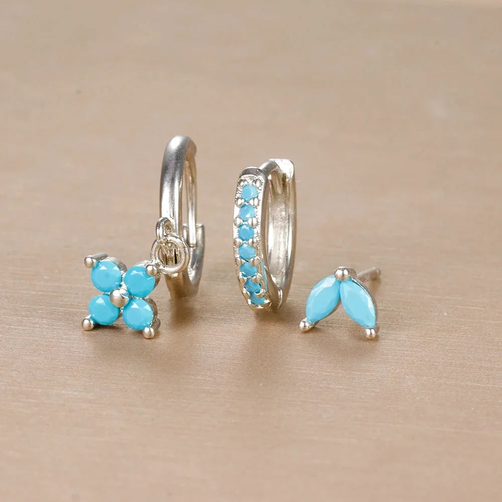 Flora Shine Earrings – 3PCS Stainless Steel Flower Set  Floral charm. Crystal sparkle. Everyday elegance.