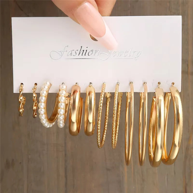 Boho Glow Hoop Set – Geometric Pearl Earrings  Vintage charm. Modern edge. Everyday shine.