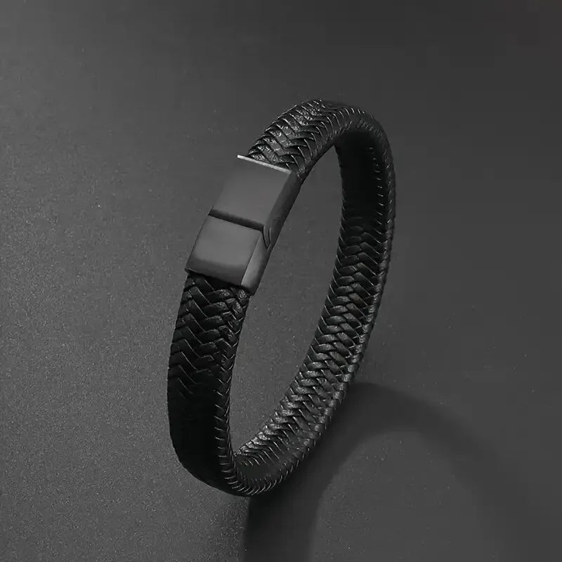 Retro Men's Leather Open Bangle, Simple Multi-Size Woven Leather Hand Rope, Outdoor Sports Gift