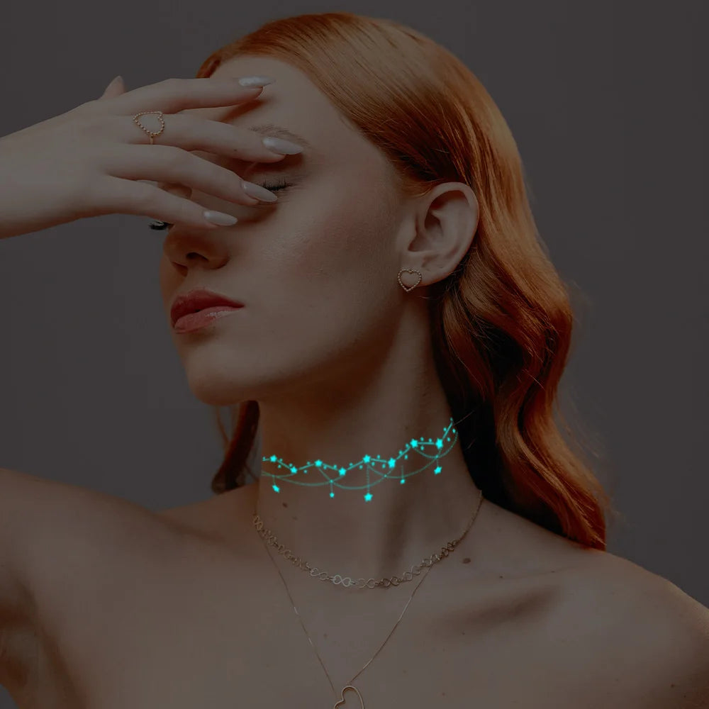 Luminous Bracelet & Necklace Tattoo Stickers – Waterproof Body Art  Glow with effortless style. No jewelry needed.