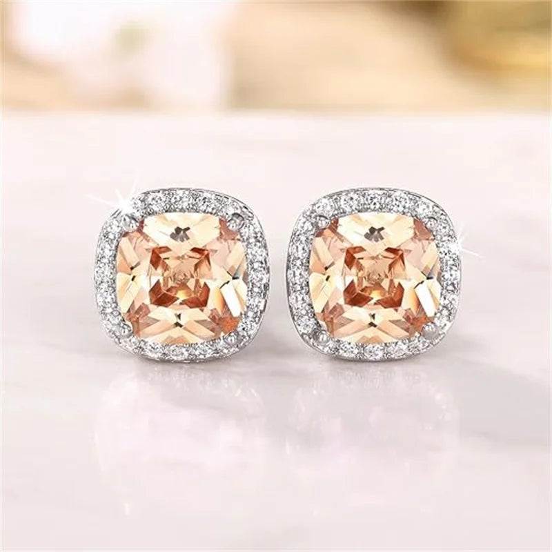 Huitan Classic Cushion Shape Stud Earrings with Brilliant Cubic Zirconia Stone Wedding Engagement Party Luxury Jewelry for Women
