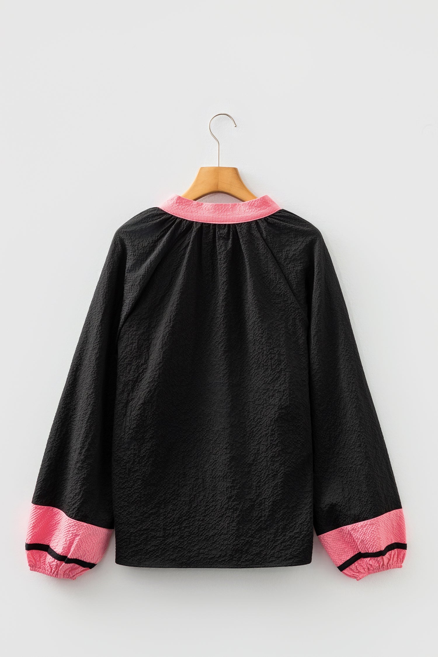 Colorblock Patchwork V-Neck Textured Blouse