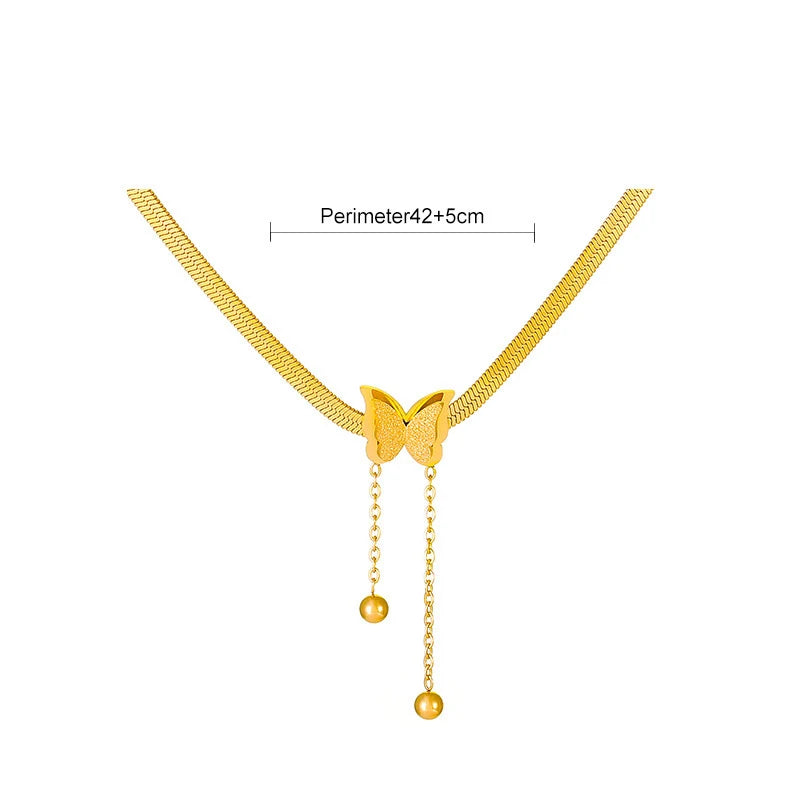 Frost Butterfly Necklace – Stainless Steel Snake Chain  Soft matte shine. Delicate charm. Effortless beauty.