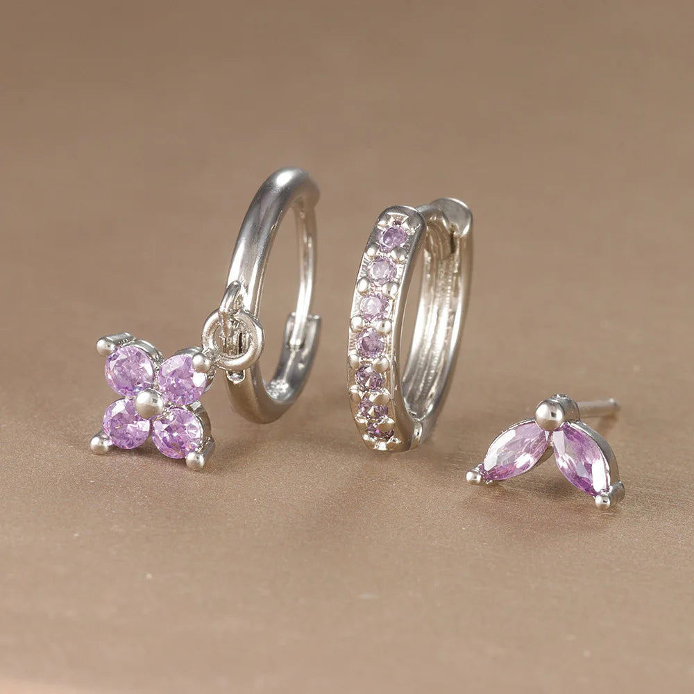 Flora Shine Earrings – 3PCS Stainless Steel Flower Set  Floral charm. Crystal sparkle. Everyday elegance.