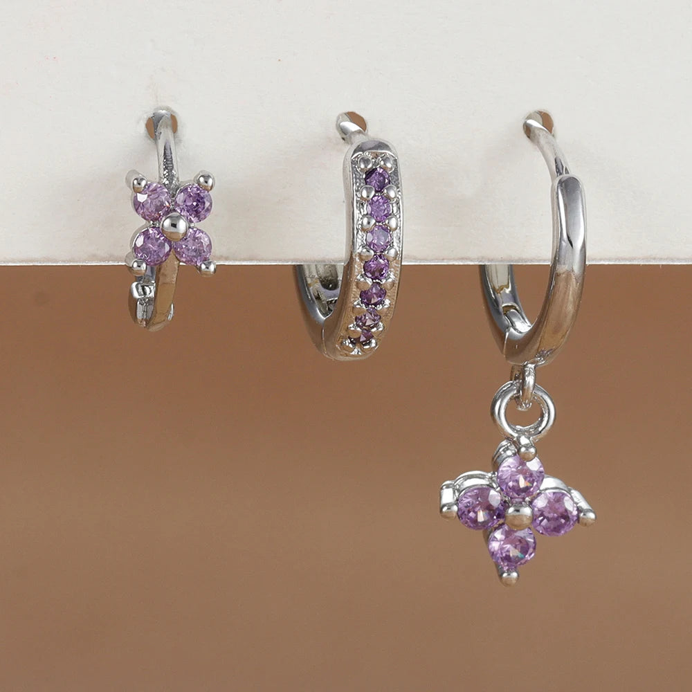 Flora Shine Earrings – 3PCS Stainless Steel Flower Set  Floral charm. Crystal sparkle. Everyday elegance.