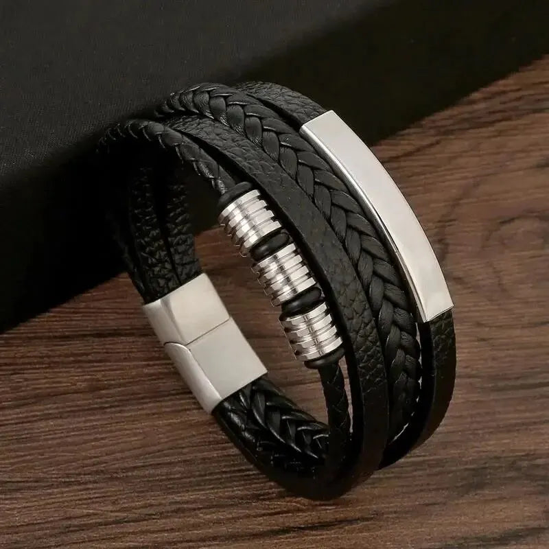 Wave Lock Bracelet – Multi-Layer Leather Charm Band  Layered style. Strong detail. Street-ready edge.