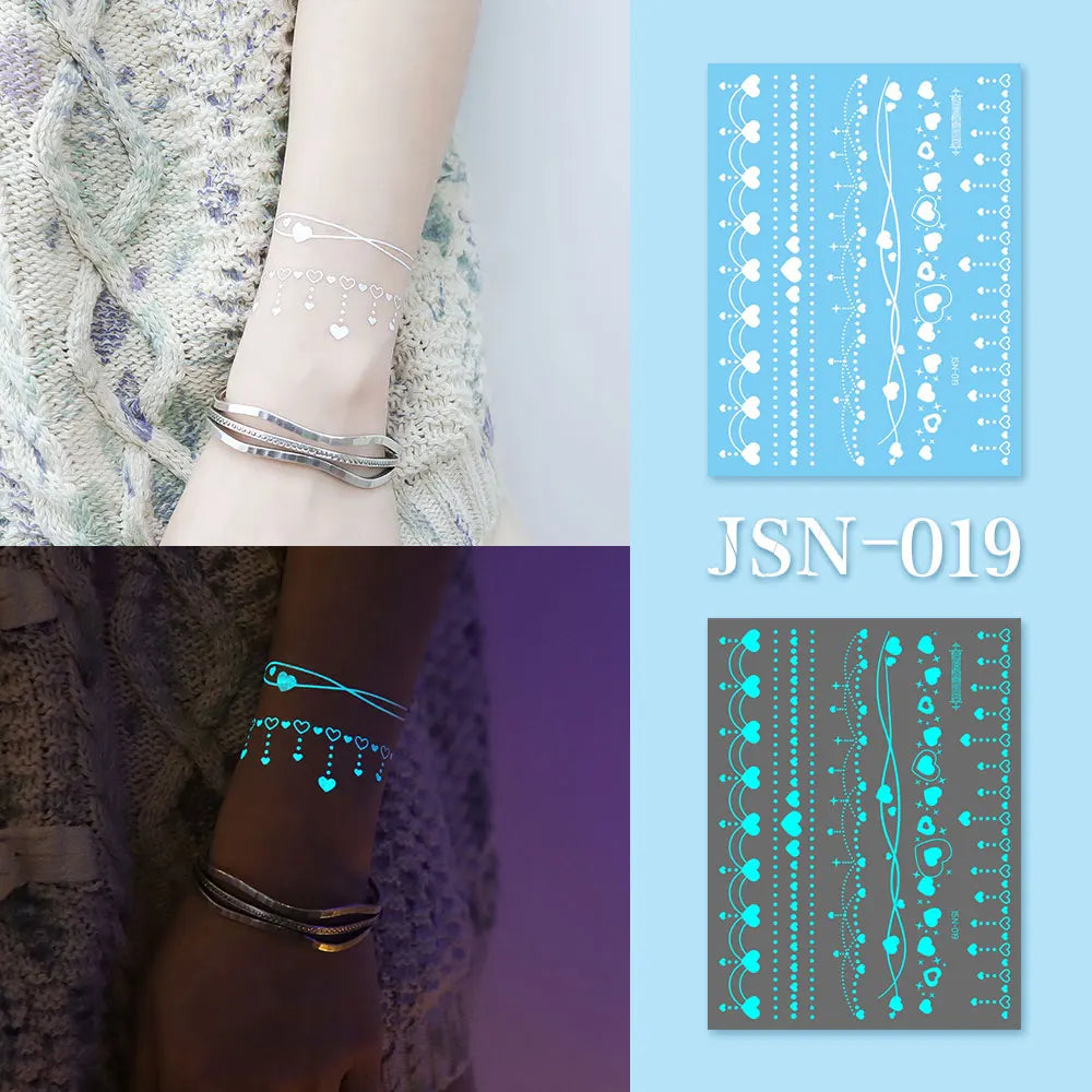 Luminous Bracelet & Necklace Tattoo Stickers – Waterproof Body Art  Glow with effortless style. No jewelry needed.