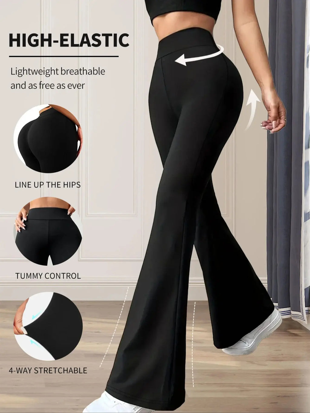 Flare Sculpt Pants – High-Waist Slim Flared Trousers  Sleek waist. Flared finish. Effortless elegance.